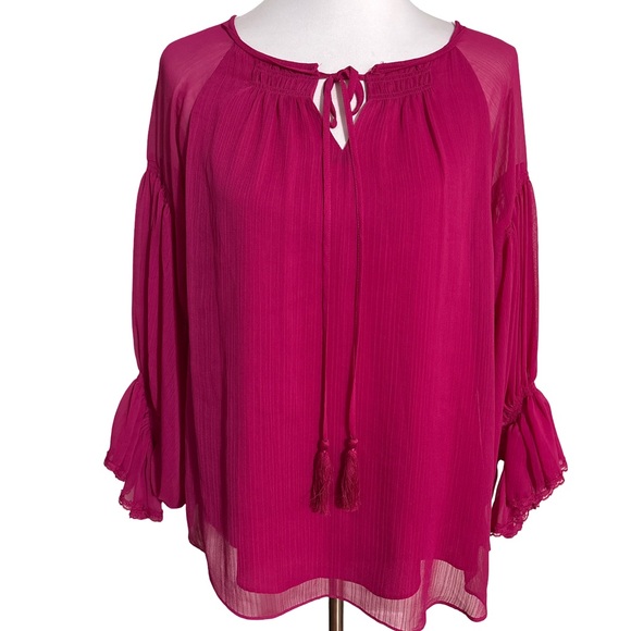 Gibson Latimer Tops - Gibson Latimer Fuchsia Tie Front Blouse